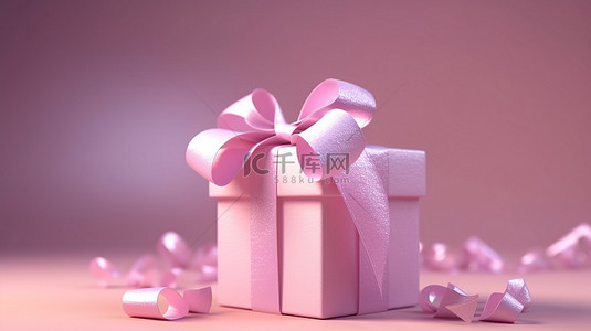 妇女节背景背景图片_带礼物盒的乳腺癌意识丝带的 3D 渲染