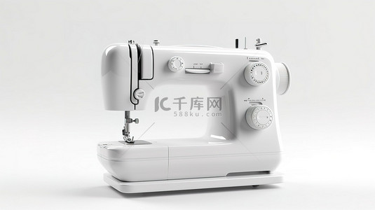 裁缝背景图片_当代白色缝纫机对空白白色画布 3D 渲染