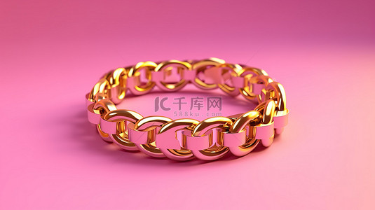 珠宝店背景图片_粉红色背景上独立站立的金手镯的 3D 渲染