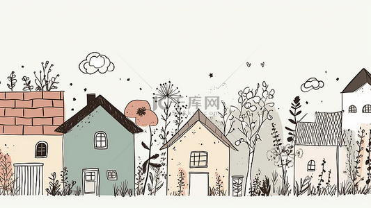 线条房子背景图片_卡通房子线条插画