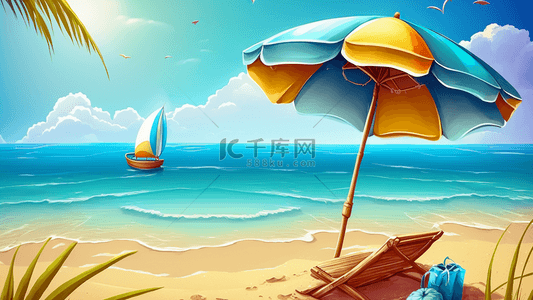 夏季大海帆船卡通背景