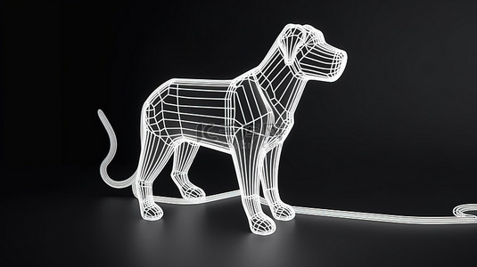 狗皮带单色轮廓图标的单色 3D 渲染