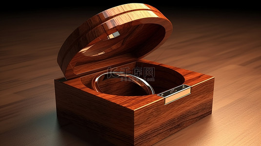 有光泽的木制珠宝礼品盒的 3D 渲染图像