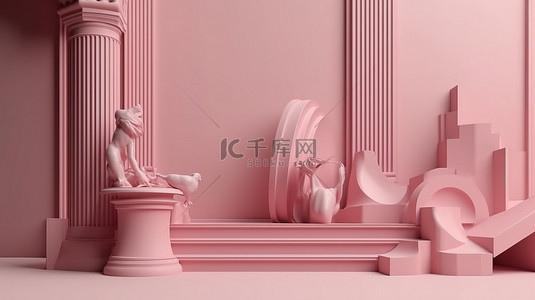 美女肖像背景图片_优质产品展示 3D 渲染讲台上柔和的粉红色背景