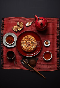 米饭背景图片_黑色背景中的crostata茶壶米饭和其他小吃