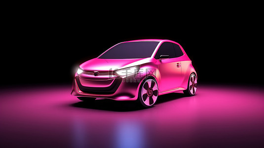 孤立的背景图片_3D 插图中可爱的粉色迷你电动车