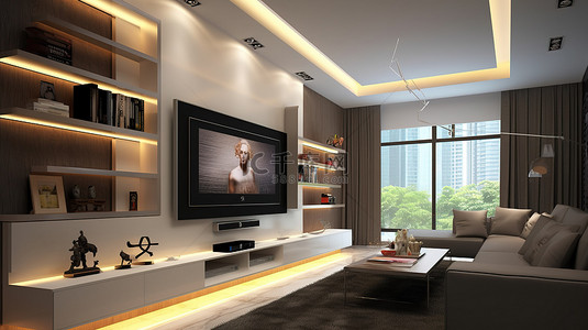时尚的 3D 渲染电视机是任何现代家庭或办公空间的完美补充