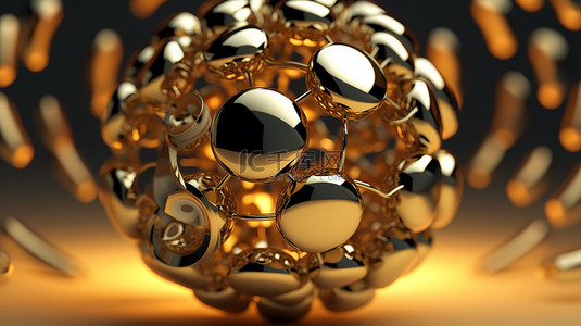 变形金刚电影背景图片_金色孟菲斯球体是具有球体形式的变形几何形状的现代抽象 3D 渲染
