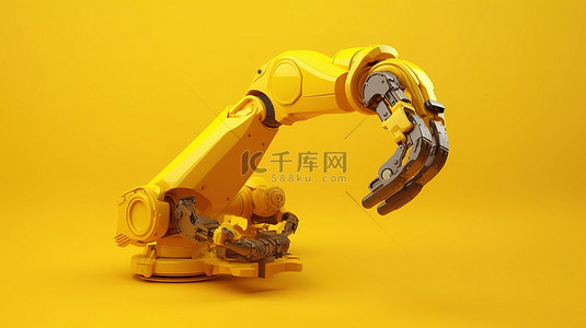 在充满活力的黄色背景下进行 3D 渲染的黄色机械臂