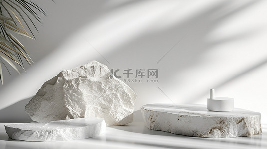 白色背景图背景图片_白色的岩石形成产品展示台背景图