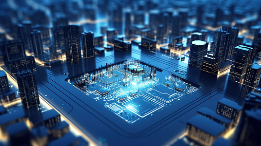 智能工业背景图片_未来智能城市设计的 3D 渲染背景
