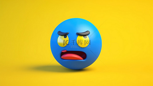Facebook背景图片_蓝色气球符号的 3D 渲染，描绘社交媒体上 Facebook 反应表情符号中的悲伤