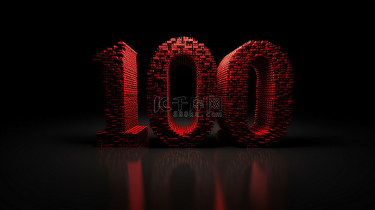 黑色背景装饰有 100 个充满活力的 3d 红色文本