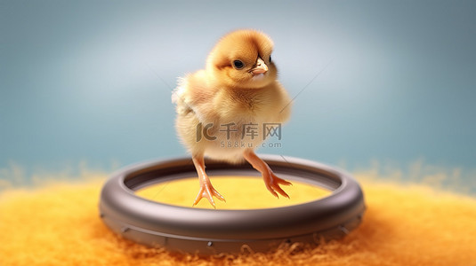 小图卡通背景图片_时髦的小鸡在 3d 蹦床上弹跳
