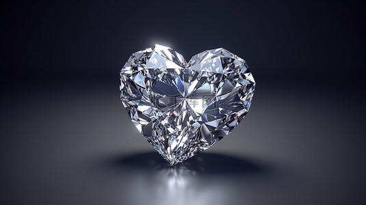 3D 渲染中晶莹剔透的心形钻石