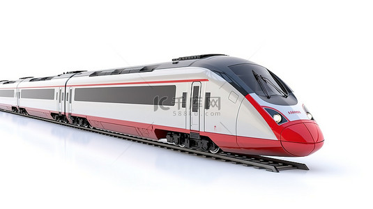 白色背景下高速行驶的通勤列车的 3D 插图