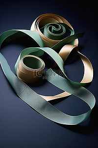 玫瑰背景图片_绿色丝带和棕褐色丝带