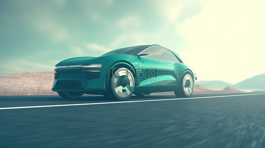 玻璃车背景图片_我独特的电动电动概念车在没有品牌的沥青路上巡航的 3D 渲染