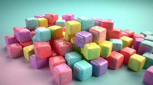 各种彩色口香糖方块的充满活力的 3D 插图