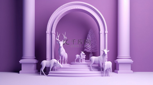 寒冷的紫色讲台，有迷人的鹿和时尚的几何工作室设计，适合圣诞节和新年