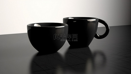 咖啡背景图片_黑色 3D 渲染图像的经典杯子