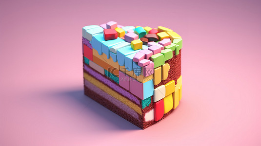 具有像素艺术风格的 3D 渲染蛋糕片