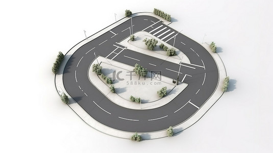 道路背景图片_白色背景下道路鸟瞰图的孤立 3D 插图