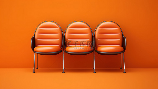 ui背景图片_橙色背景与单色三人座位公共座椅的 3D 渲染
