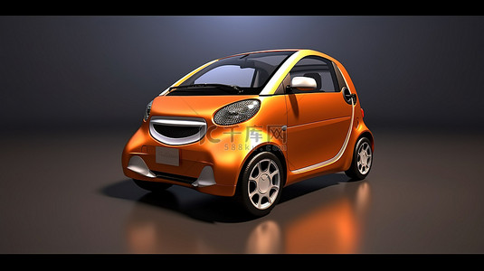 科技效率背景图片_燃油效率高的金属橙色紧凑型汽车的 3D 渲染，非常适合在狭窄的历史街道上行驶