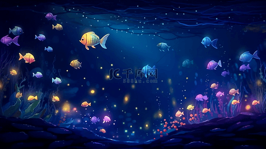 海洋生物背景背景图片_海底鱼群紫色背景