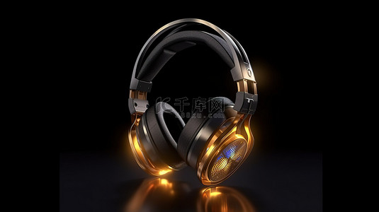 音乐背景图片_在昏暗的工作室中进行专业耳机的 3D 渲染，用于音乐制作