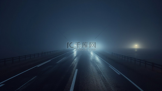 开车景象背景图片_孤独的夜晚开车穿过雾蒙蒙的城市街道 3d 渲染