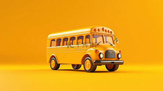 3d 渲染黄色卡通校车在黄色背景下
