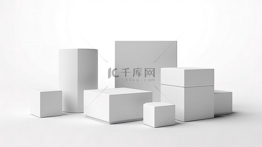 男士止步模板背景图片_空纸箱隔离零售包装样机设置在白色背景的 3D 渲染中