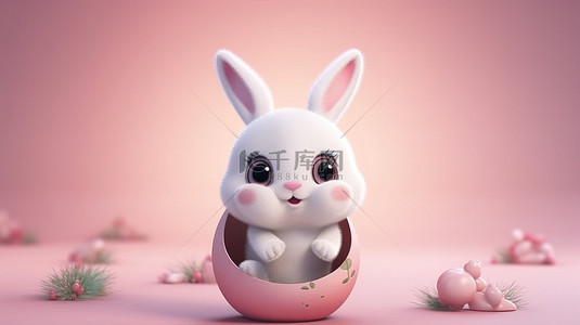 节日复活节彩蛋日纪念活动，以 3D 设计的亲爱的小兔子为特色