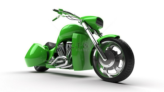 白色背景上展示的 3D 插图中的绿色城市运动摩托车