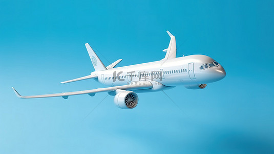 购票背景图片_蓝色背景下白色飞机模型的 3D 渲染，象征在线购票和旅游