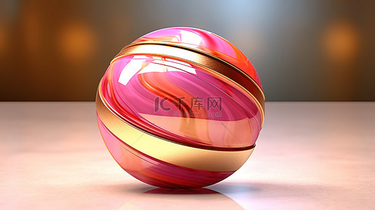 迷人的 3D 渲染迷人的粉色和金色球体与动态波浪
