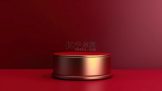 摄影背景上产品展示圆筒讲台的最小金色豪华深红色 3D 顶视图