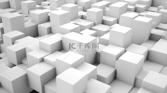 重复的白色立方体设计，几何简单，以 3D 渲染