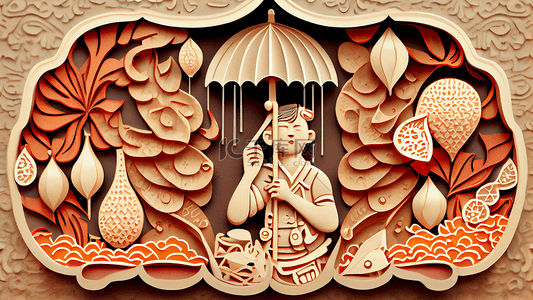 黑色的雨伞背景图片_童子雨伞雕刻花纹背景
