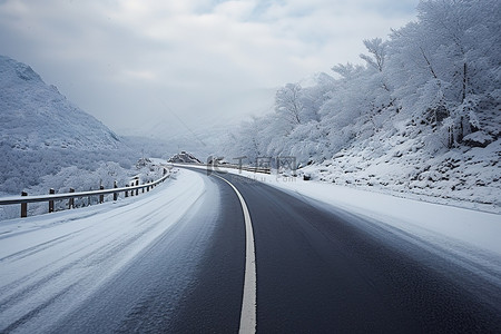 雪地哈尔滨背景图片_苏格兰雪地怀尔峡谷中的路