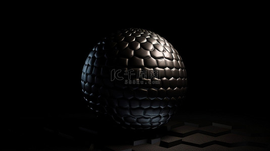 黑色球体上的几何表面令人惊叹的数字艺术创作，具有 3D 渲染的复制空间