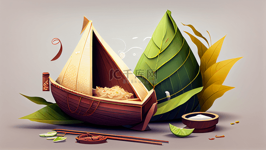 端午节粽子背景图片_端午粽子船餐具背景