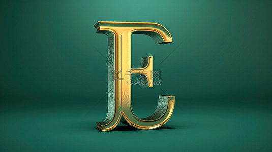 潮水绿色背景上小写的福尔图纳金“i”，时尚色彩 3D 渲染中充满活力的字体样式图标