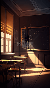 卡通毕业季背景图片_学校教室课桌暖色背景