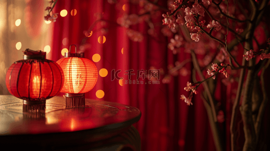 红色开心背景图片_过年中式室内装饰红色灯笼喜庆的新年春节背景14