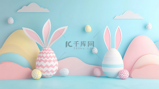 3d复活节彩蛋和兔子耳朵设计图
