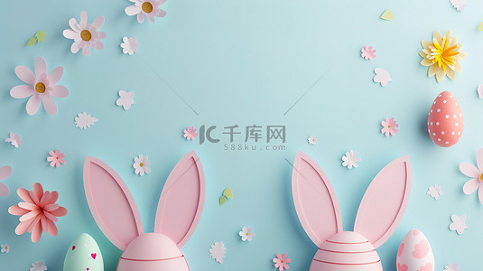兔子耳朵背景图片_3d复活节彩蛋和兔子耳朵设计图