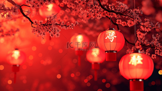 夜晚中国春节过年红灯笼挂树上的背景18
